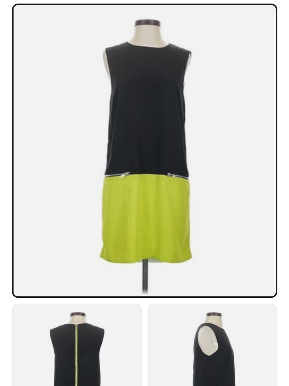 Walter Baker Black and Lime Colorblock Shift Dress with Exposed Zips